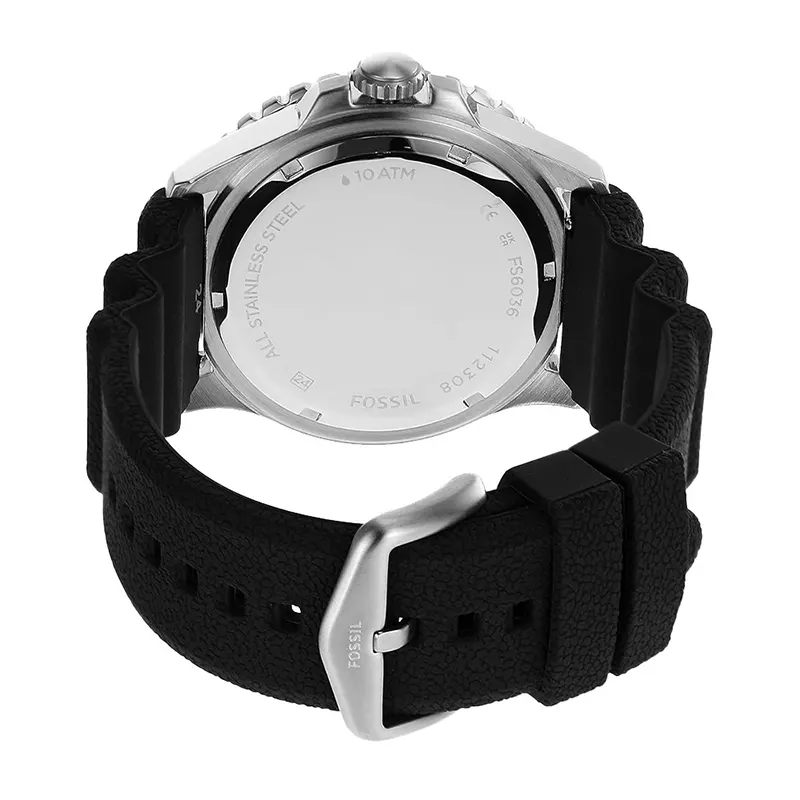 Fossil GMT Black Black Dial Silicone Men’s Watch- FS6036